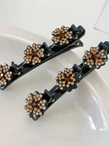2pcs Women Rhinestone Flower Decor Fashion Hair Clip For Daily Decoration - Multicolor - View 3