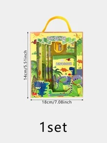 1入組卡通恐龍圖案文具套裝，可愛鉛筆帶尺子橡皮擦卷筆刀套裝兒童 - 彩色 - 查看 3
