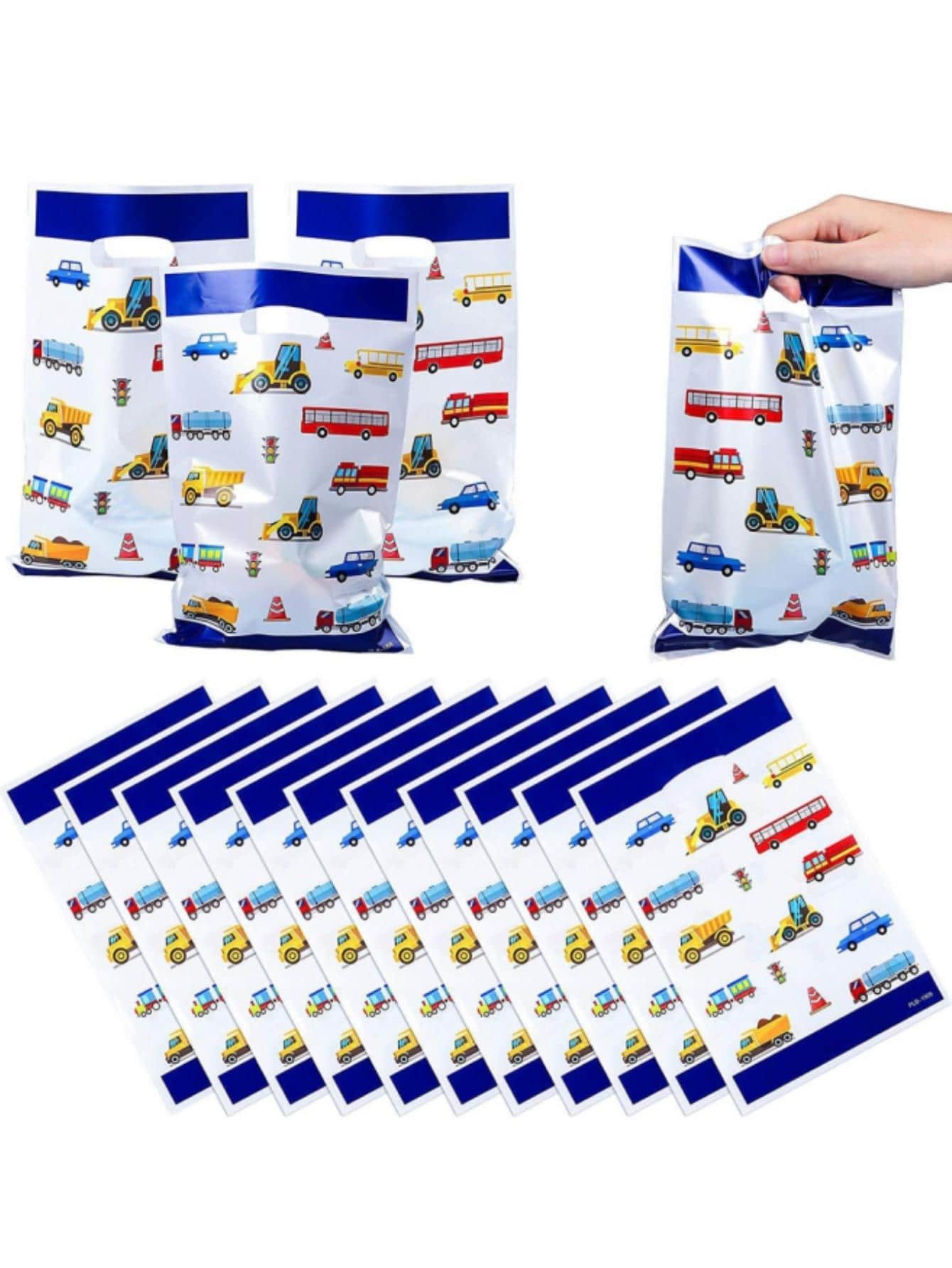 20 قطعة/الحزمة أكياس بلاستيكية مع السيارات والشاحنات ومركبات البناء تصميم للأطفال تحت عنوان حفلة عيد ميلاد لصالح الحقائب - متعدد الألوان - مشاهدة 1