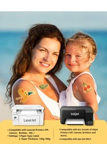 Gold Printable Temporary Tattoo Transfer Paper for Inkjet & Laser Printer (A+B per Set, 10 Sets, A4 size) DIY Personalized Waterproof Temporary Tattoos for Skin - Gold - View 4