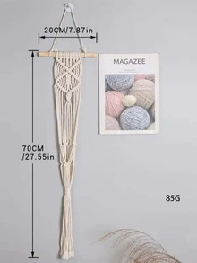 1pc Plain Color Woven Plant Hanger - Beige - View 2