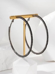 2 chiếc Bông tai hình vòng trang trí bằng đá rhinestone - màu đen - Xem 1