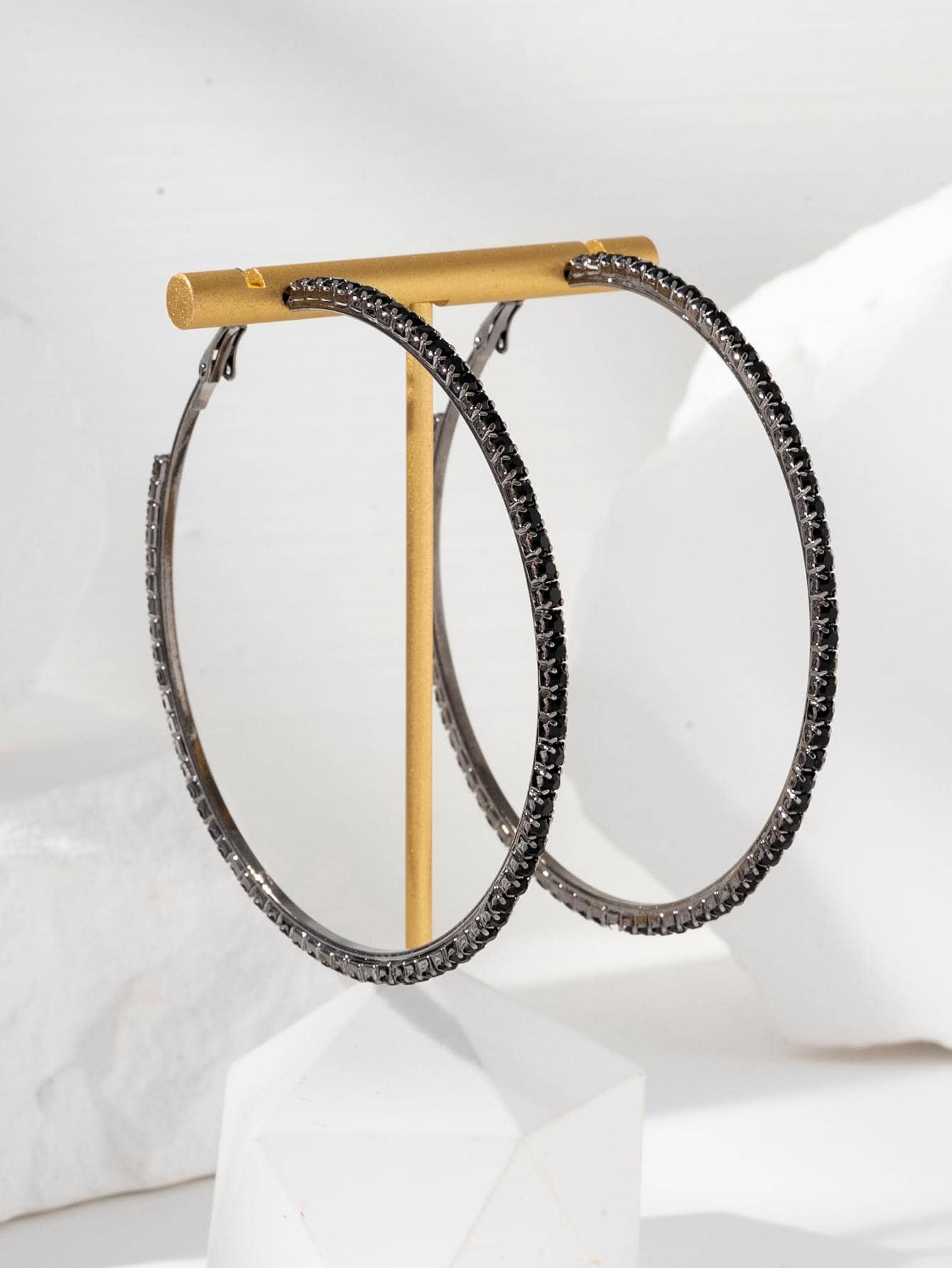 2 chiếc Bông tai hình vòng trang trí bằng đá rhinestone - màu đen - Xem 1