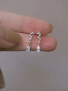 1雙銅合金法式方晶鋯石水滴耳釘 - 金色 - 查看 2