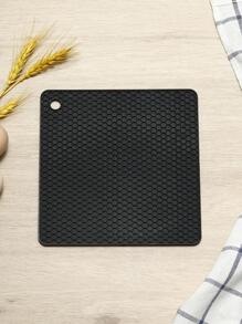 1pc Simple Black Honeycomb Pattern Potholder, Silicone Heat Resistant Table Mat For Household - Black - View 1
