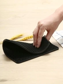1pc Simple Black Honeycomb Pattern Potholder, Silicone Heat Resistant Table Mat For Household - Black - View 3