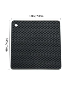 1pc Simple Black Honeycomb Pattern Potholder, Silicone Heat Resistant Table Mat For Household - Black - View 6