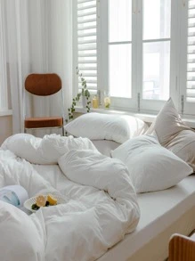 1入組素色白色被套無填充物現代柔軟舒適臥室床罩 - 白色 - 查看 3