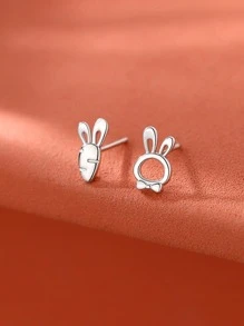 2入組兔子和胡蘿蔔耳釘 - 銀色 - 查看 1