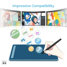 Deco L Drawing Tablet 10x6 Inch Computer Graphic Tablet With Updated Battery-Free X3 Digital Stylus And 8 Shortcuts Compatible With Chrome, Windows 11, Linux, MacOS, And Android - 藍色 - 查看 8