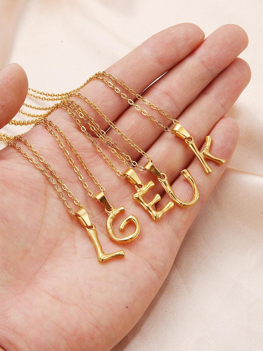 FEEL STYLE 1 Dây Thép Không Gỉ Thời Trang 26 Chữ Cái Mặt Dây Chuyền Vòng Cổ Nam Nữ - Vàng - Xem 1