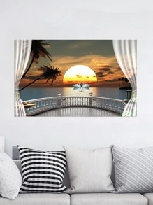 1pc Lake & Swan Pattern Wall Sticker, Colorful PVC Waterproof Wall Decorative Sticker For Household,Posters,Stickers,Wall Art,Spring Decoration Items Refresh Your Home,Rama Decoration Stickers - Multicolor - View 5