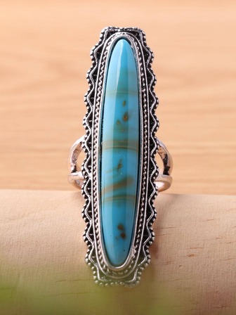 男士1入組復古鋅合金石頭裝飾戒指適合女士適用於禮品,適用於首飾類禮品和派對