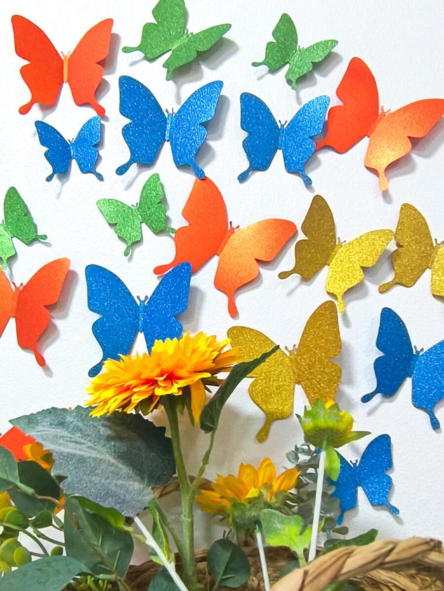 1set Mixed Color Butterfly Sticker, Modern PVC Self Adhesive 3D Butterfly Wall Decor For Home - Multicolor - View 1