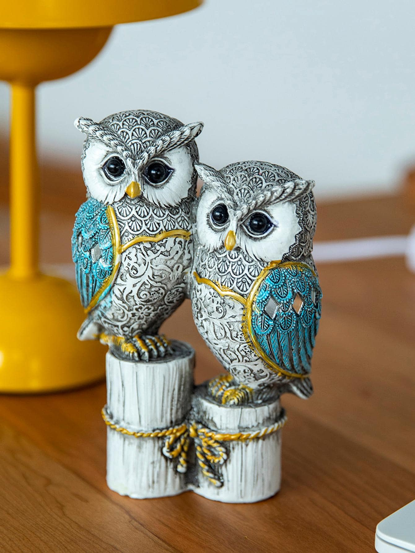 1pc Owl Design Craft Craft, Đối tượng trang trí Polyresin hiện đại cho trang trí nhà - Màu xanh lam - Xem 1