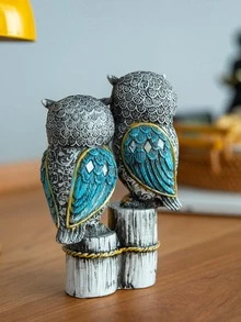 1pc Owl Design Craft Craft, Đối tượng trang trí Polyresin hiện đại cho trang trí nhà - Màu xanh lam - Xem 5