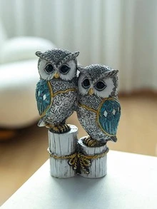 1pc Owl Design Craft Craft, Đối tượng trang trí Polyresin hiện đại cho trang trí nhà - Màu xanh lam - Xem 6