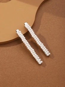 2pcs Women Faux Pearl Decor Elegant Alligator Hair Clip For Hair Decoration