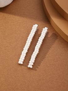 2pcs Women Faux Pearl Decor Elegant Alligator Hair Clip For Hair Decoration