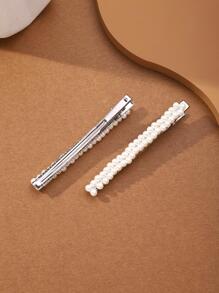 2pcs Women Faux Pearl Decor Elegant Alligator Hair Clip For Hair Decoration