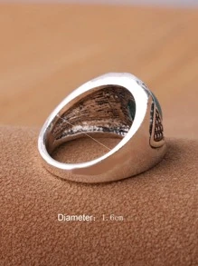 1pc Side Carved Turquoise Ring, Oval Turquoise White K Gold Ring, Patterned Ring Ornament, Men's Large Ring - Blue - View 5