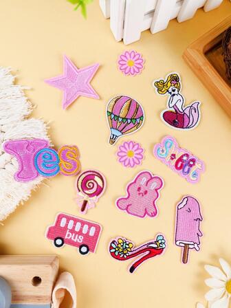 12入組/套星星和人物刺繡熨燙貼片，現代滌綸DIYDIY服裝配飾