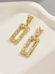 Textured Rectangle Drop Earrings - Gold - View 2