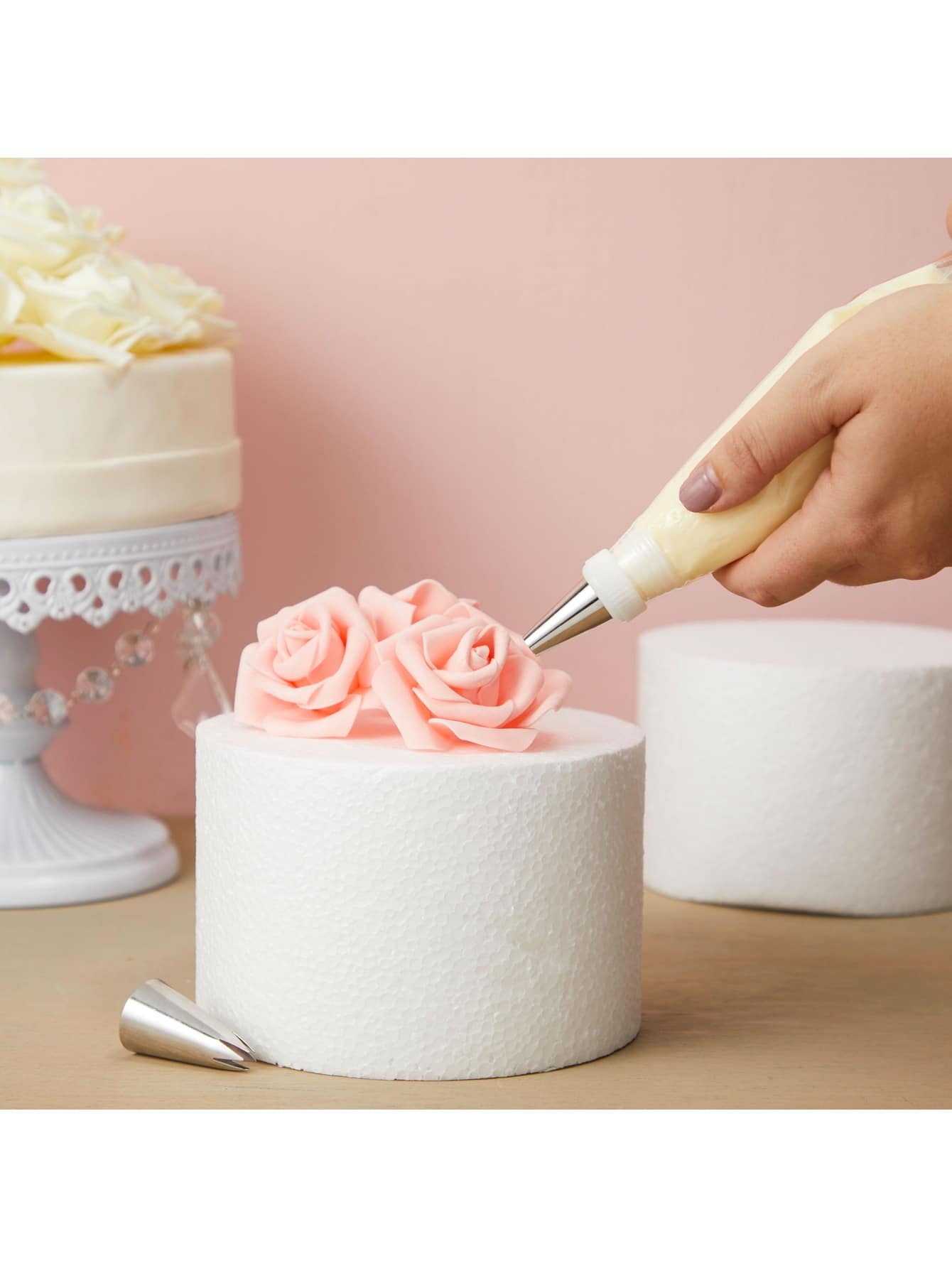 Bright Creations 2 Pack Foam Cake Dummies for Faux Wedding Cake, 6x4 Inch Dummy Rounds - 白色 - 查看 1