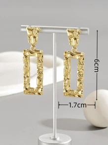 Textured Rectangle Drop Earrings - Gold - View 4