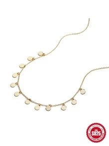 1pc Fashionable Disc Charm Silver Necklace For Women For Daily Decoration Holiday - Gold - View 6