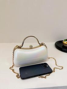 迷你盒型包水鑽裝飾壓花細節水鑽裝飾,完美新娘錢包適合婚禮,舞會和派對活動 - 白色 - 查看 9