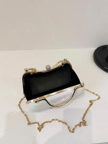 迷你盒型包水鑽裝飾壓花細節水鑽裝飾,完美新娘錢包適合婚禮,舞會和派對活動 - 白色 - 查看 10