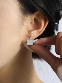 2入組方形耳釘 - 銀色 - 查看 1