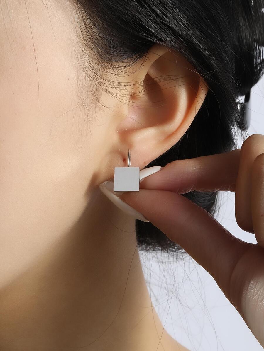 2入組方形耳釘 - 銀色 - 查看 1
