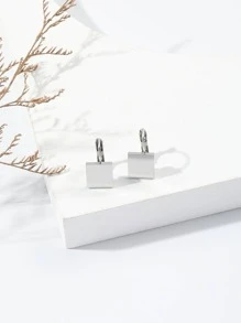 2入組方形耳釘 - 銀色 - 查看 2