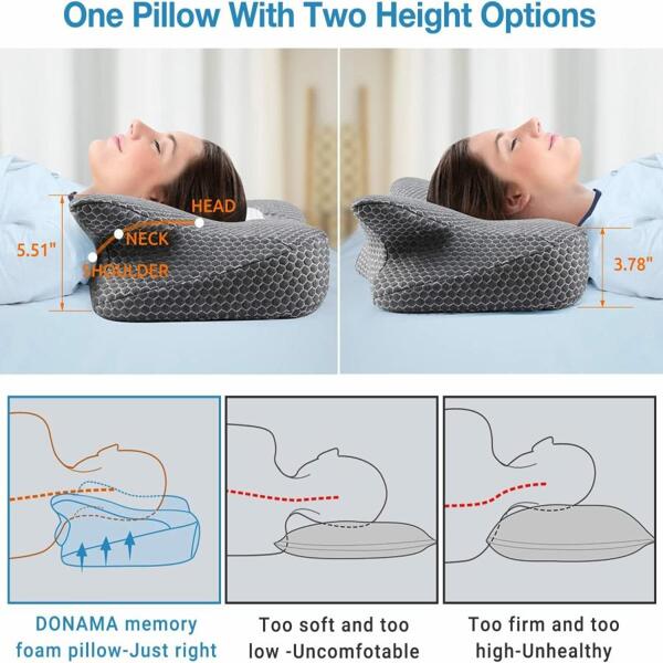 Grey Cervical Pillow, Contour Memory Foam Pillow for Neck
