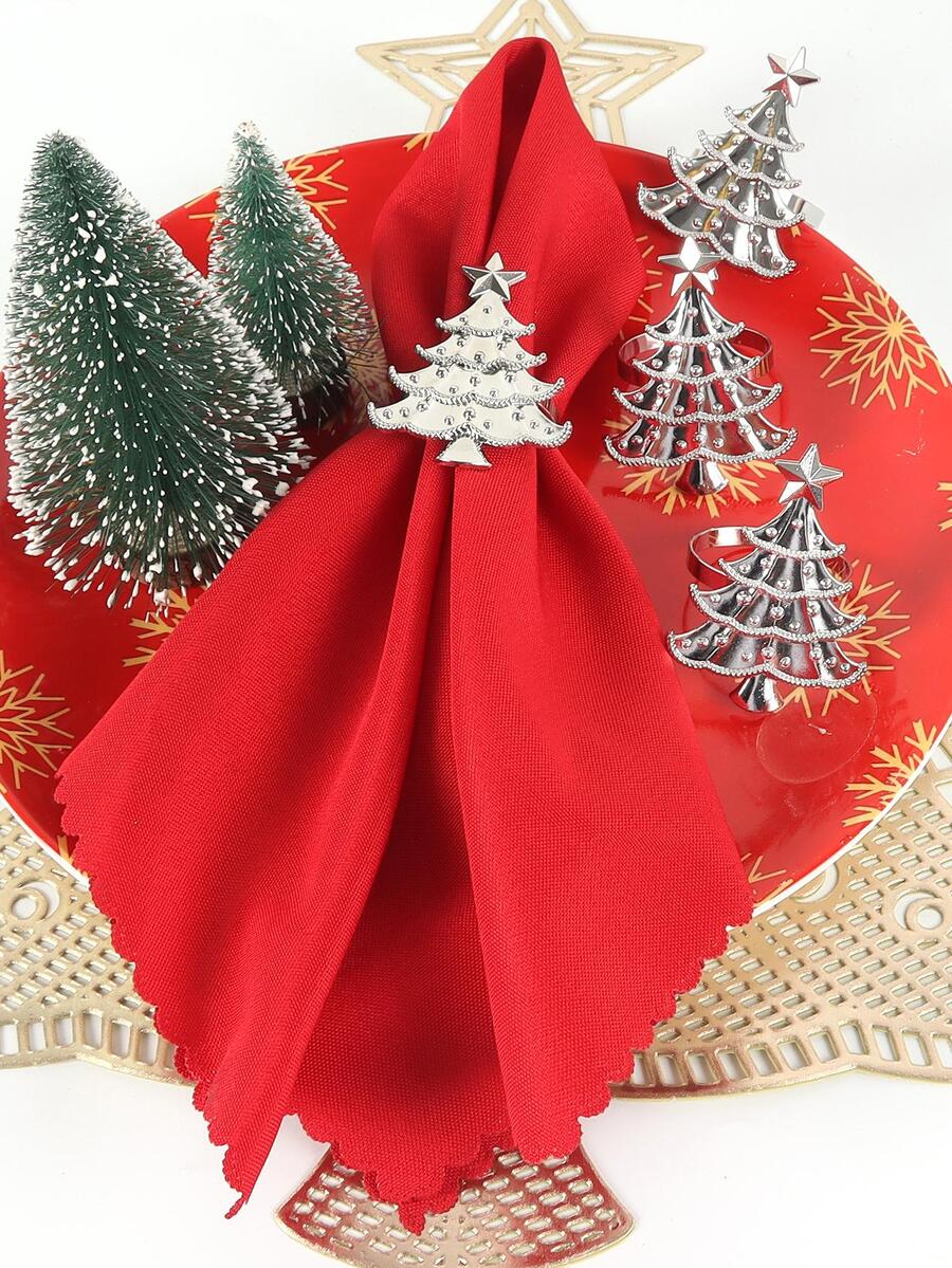 4pcs Tree Decor Napkin Ring - Silver - View 1