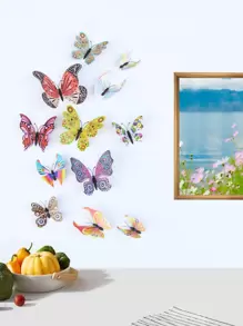 12 piezas Decoración de pared de mariposa 3D autoadhesiva de color mixto con mariposa moderno PVC para casa - Multicolor - Ver 1