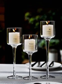 3pcs Clear Glass Cup Design Candle Holder - Clear - View 1