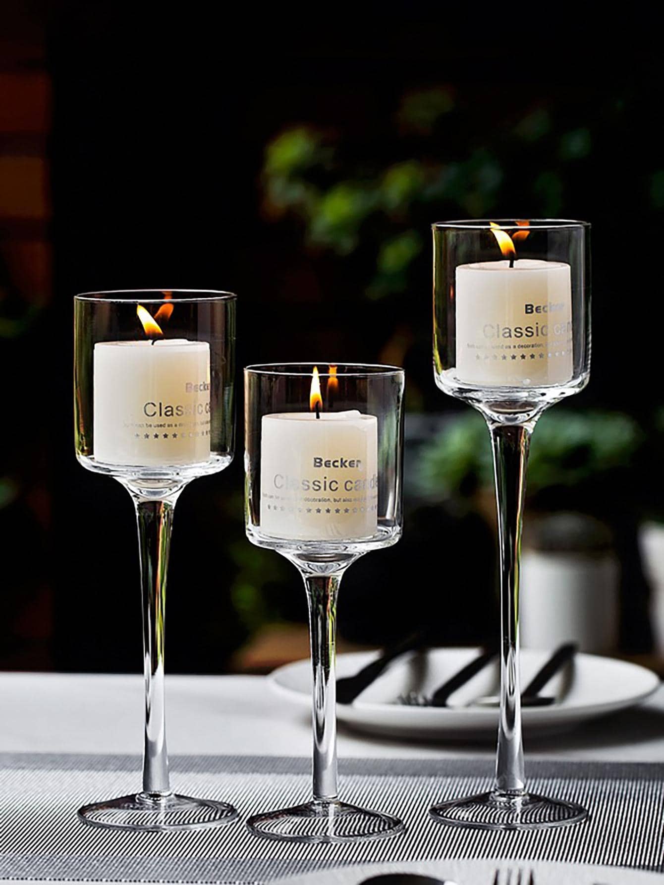 3pcs Clear Glass Cup Design Candle Holder - Clear - View 1