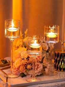 3pcs Clear Glass Cup Design Candle Holder - Clear - View 3