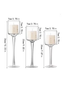 3pcs Clear Glass Cup Design Candle Holder - Clear - View 9