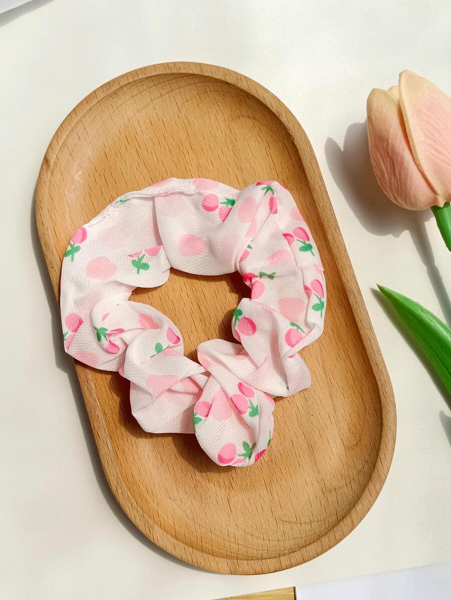 Phụ nữ Cherry Pattern Scrunchie thời trang để trang trí tóc - Hồng - Xem 1