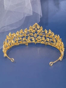 1pc Women Rhinestone Crown Design Glamorous Headband For Wedding Party - Gold - View 2