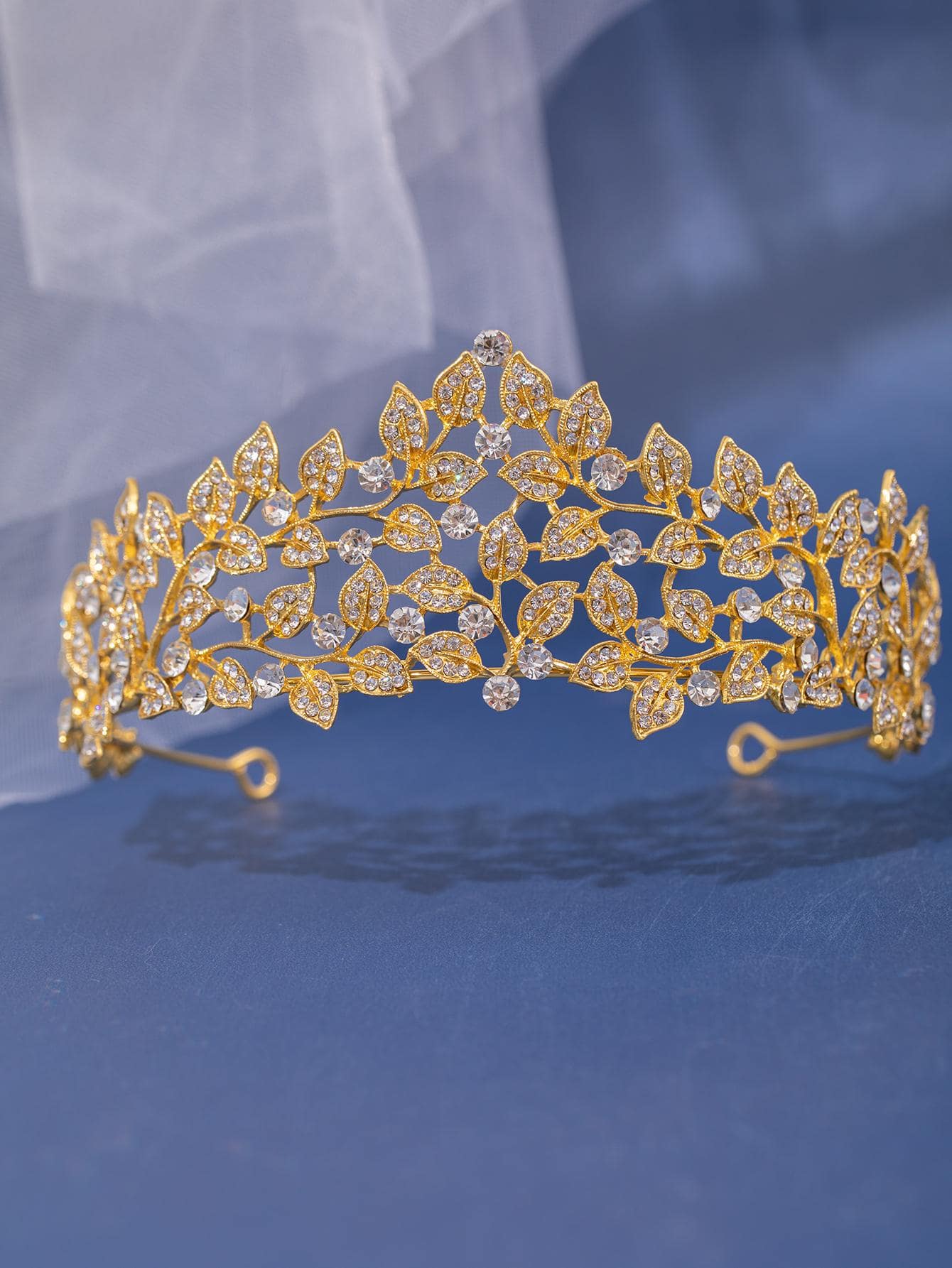 1pc Women Rhinestone Crown Design Glamorous Headband For Wedding Party - Gold - View 1