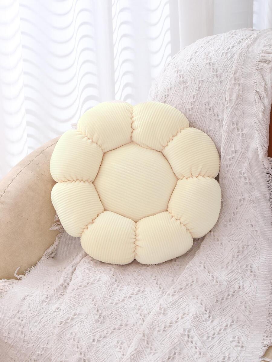 1pc Solid Decorative Pillow, Modernist Polyester Flower Shaped Throw Pillow For Home - Beige - View 1