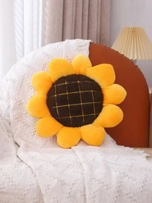 1pc Color Block Decorative Pillow, Modernist Polyester Sunflower Design Throw Pillow For Home - Multicolor - View 2