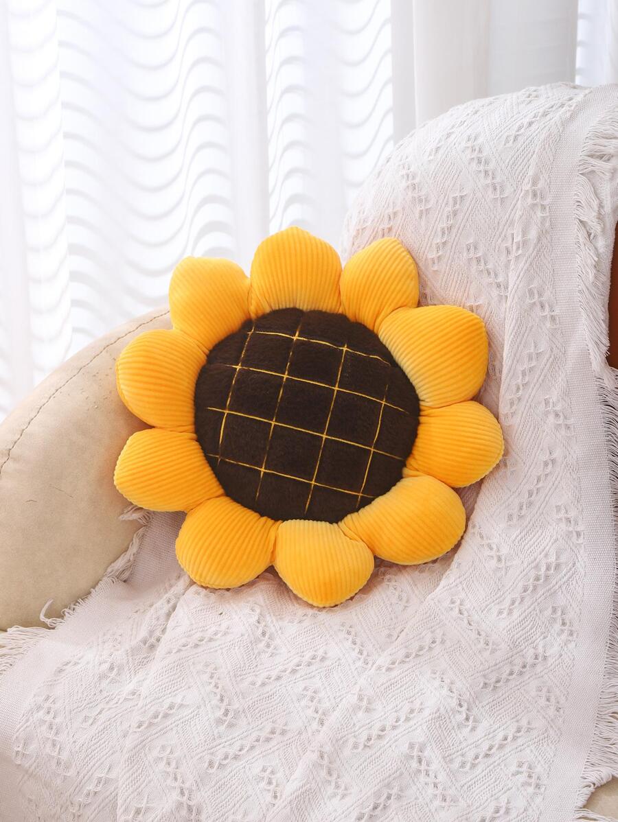 1pc Color Block Decorative Pillow, Modernist Polyester Sunflower Design Throw Pillow For Home - Multicolor - View 1