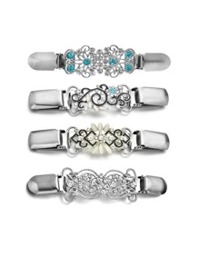 4pcs Rhinestone Decor Vintage Sweater Shawl Clip - Multicolor - View 1
