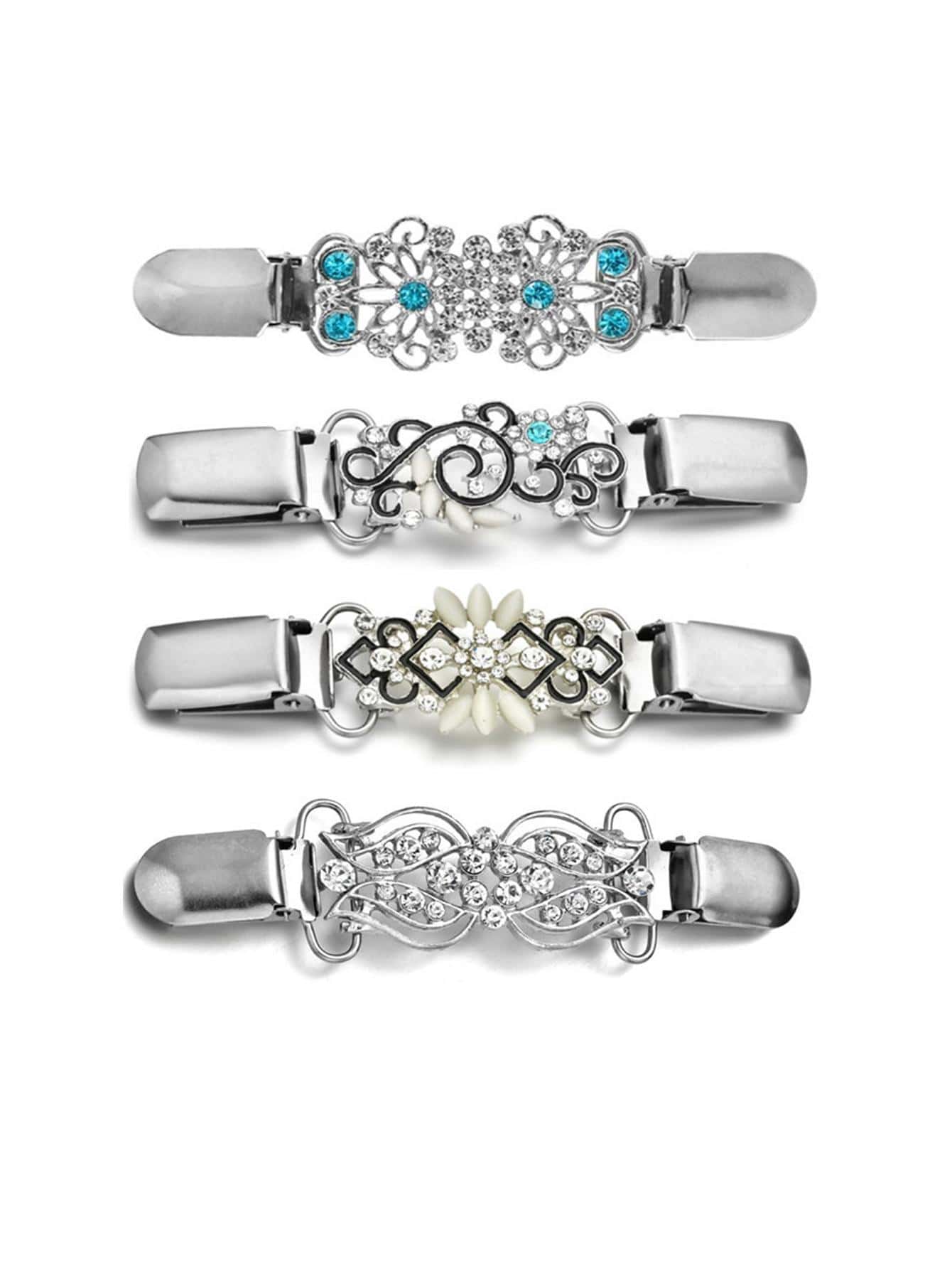 4pcs Rhinestone Decor Vintage Sweater Shawl Clip - Multicolor - View 1